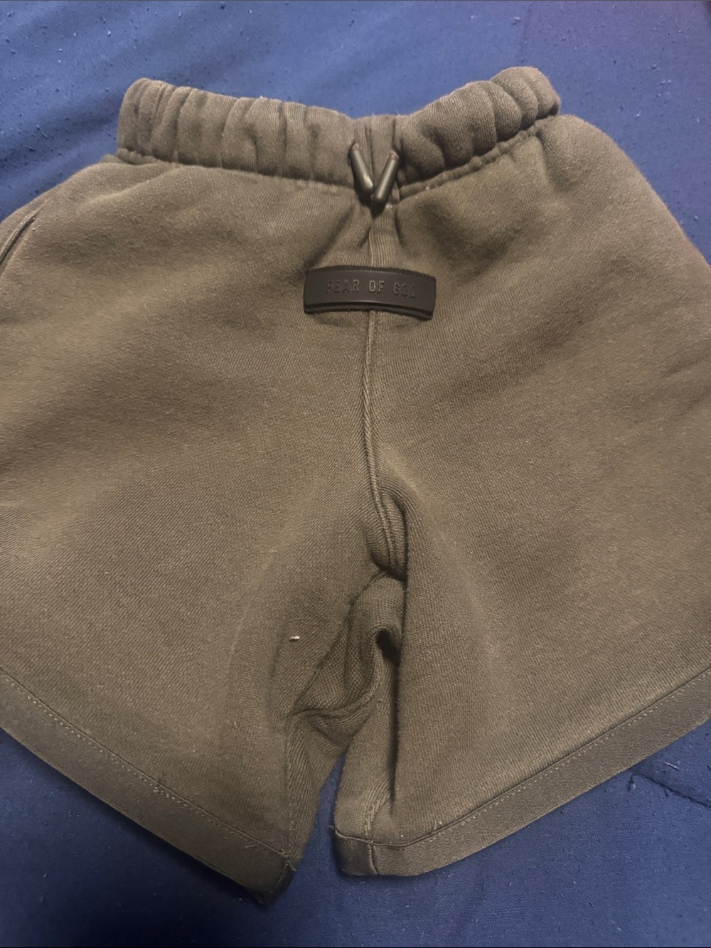Essentials Olive Green Cotton Fleece Kids Shorts